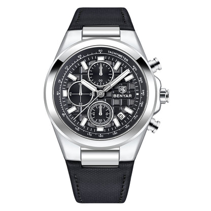 BENYAR Top Brand New Men Watches Leather Strap Luxury Waterproof Sport Quartz Watch Men Clock Reloj Hombre BY-5206 - White Black
