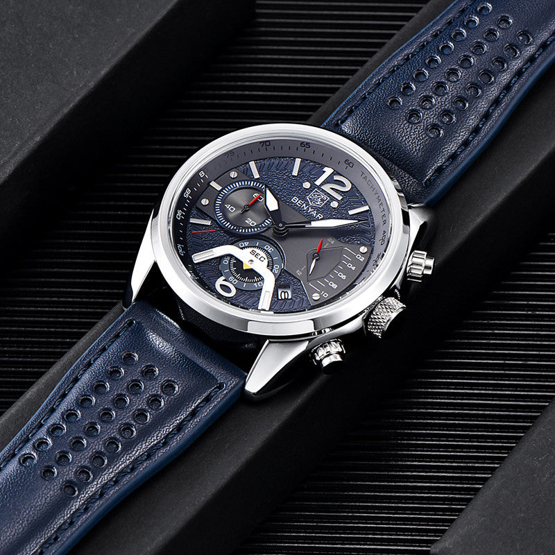 BENYAR 2021 New Men Watch Top Brand Waterproof Men Quartz Wristwatch Military Leather Watch Men Sports Chronograph Reloj Hombre BY-5171M