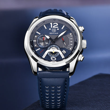 BENYAR 2021 New Men Watch Top Brand Waterproof Men Quartz Wristwatch Military Leather Watch Men Sports Chronograph Reloj Hombre BY-5171M