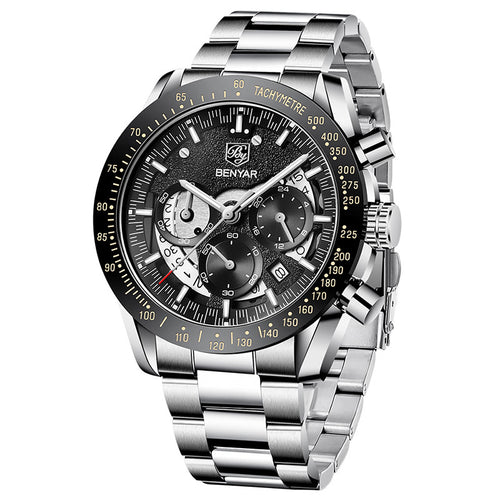 BENYAR Brand Men's Watches Multi-Function Waterproof Automatic Sports Trend Quartz Watch Calendar Luminous Men's Watches BY-5120 - steel black