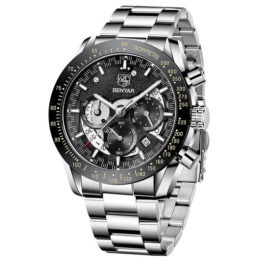 BENYAR Brand Men's Watches Multi-Function Waterproof Automatic Sports Trend Quartz Watch Calendar Luminous Men's Watches BY-5120 - steel black