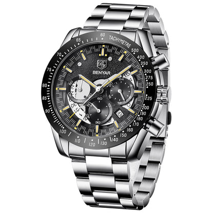 BENYAR Brand Men's Watches Multi-Function Waterproof Automatic Sports Trend Quartz Watch Calendar Luminous Men's Watches BY-5120 - steel yellow